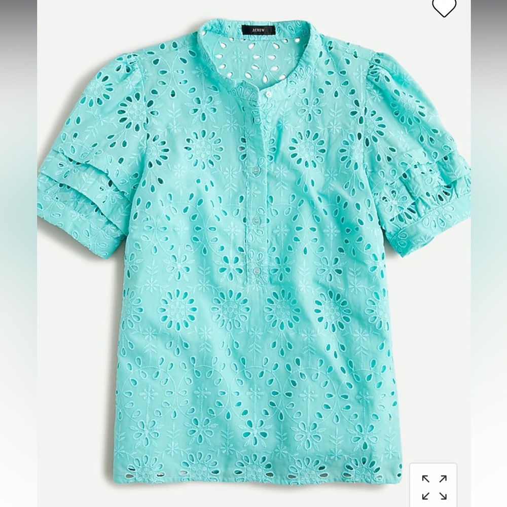 NWT J Crew Puff Sleeve Popover Eyelet Top Small